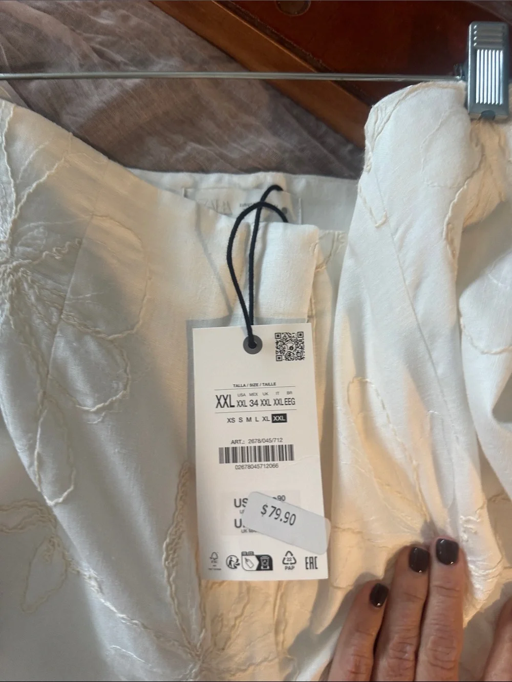 Zara Women's Cream Floral Wide-Leg linen pants